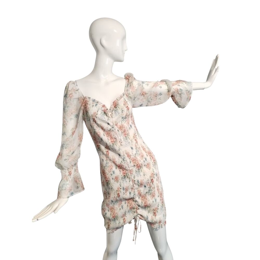 STORIA Women's Size Large Pastel Floral Smocked Chiffon Ruffle Whimsical Dress